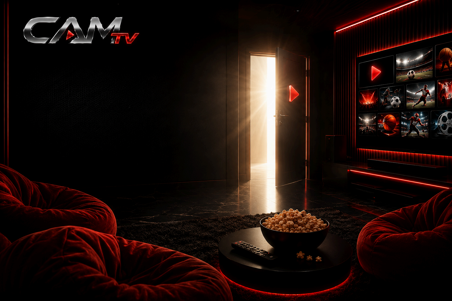 CAM TV access room with an open door of light